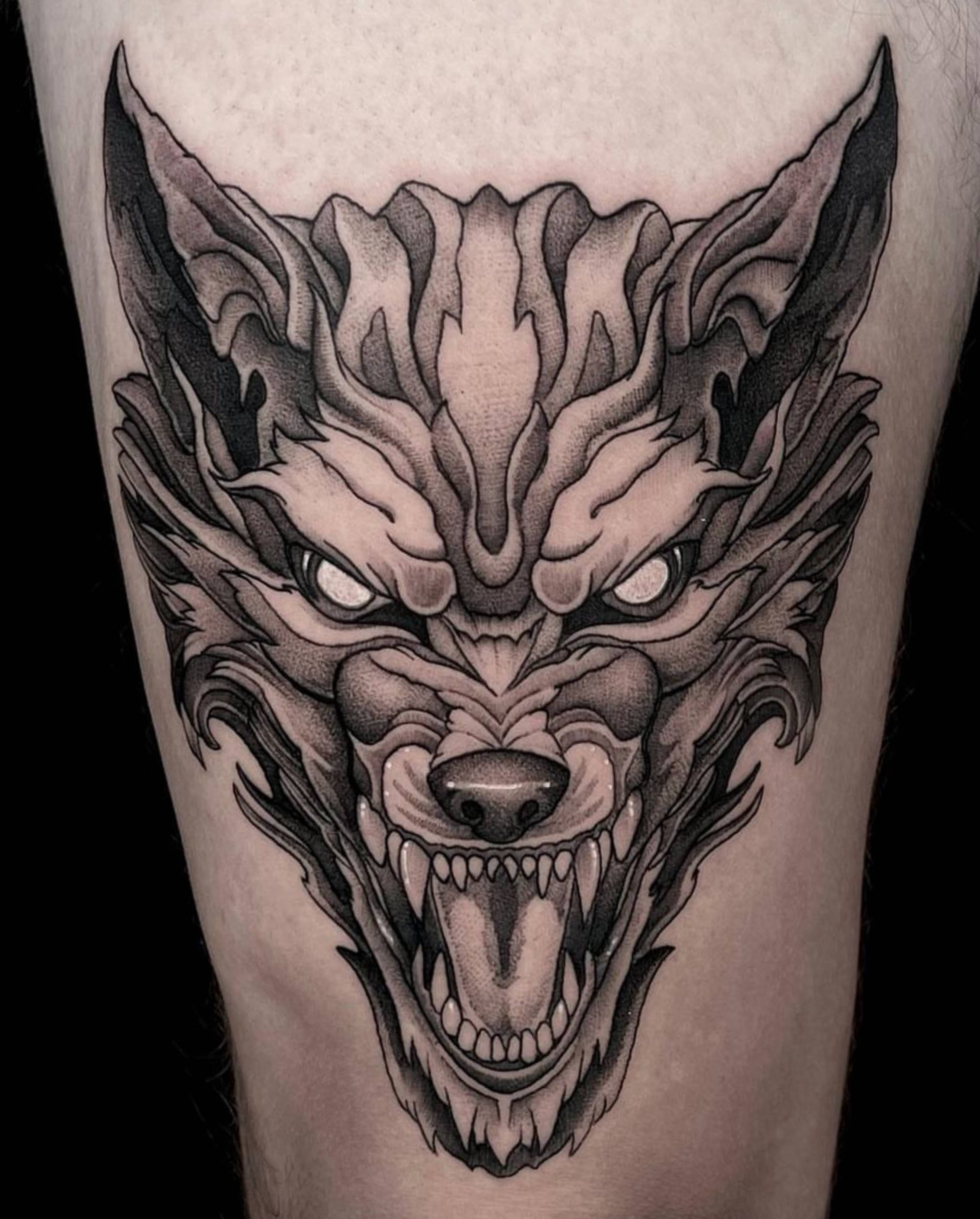 Wolf Head tattoo by Jon Nelson