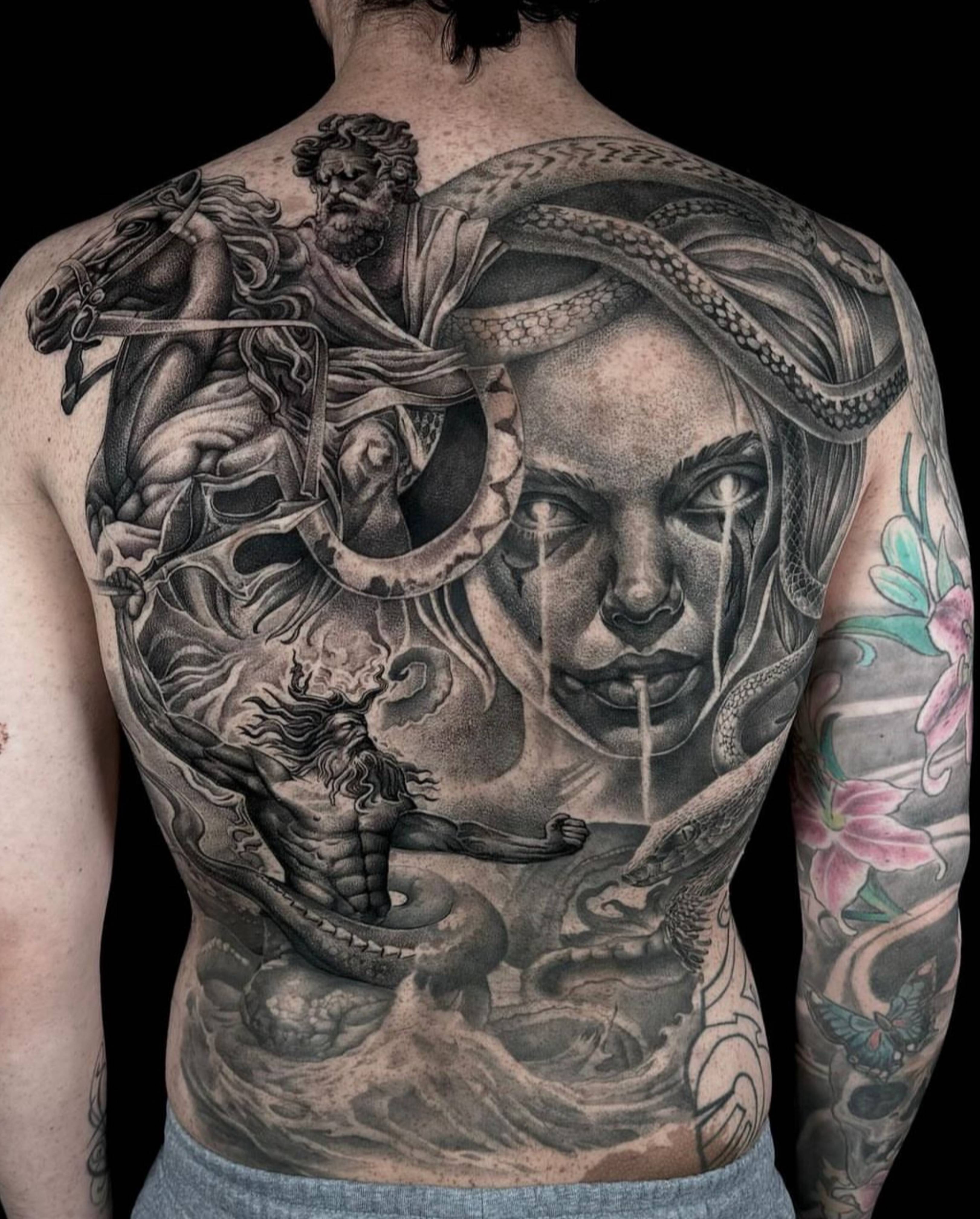 Greek Mythology Mural tattoo by Jon Nelson