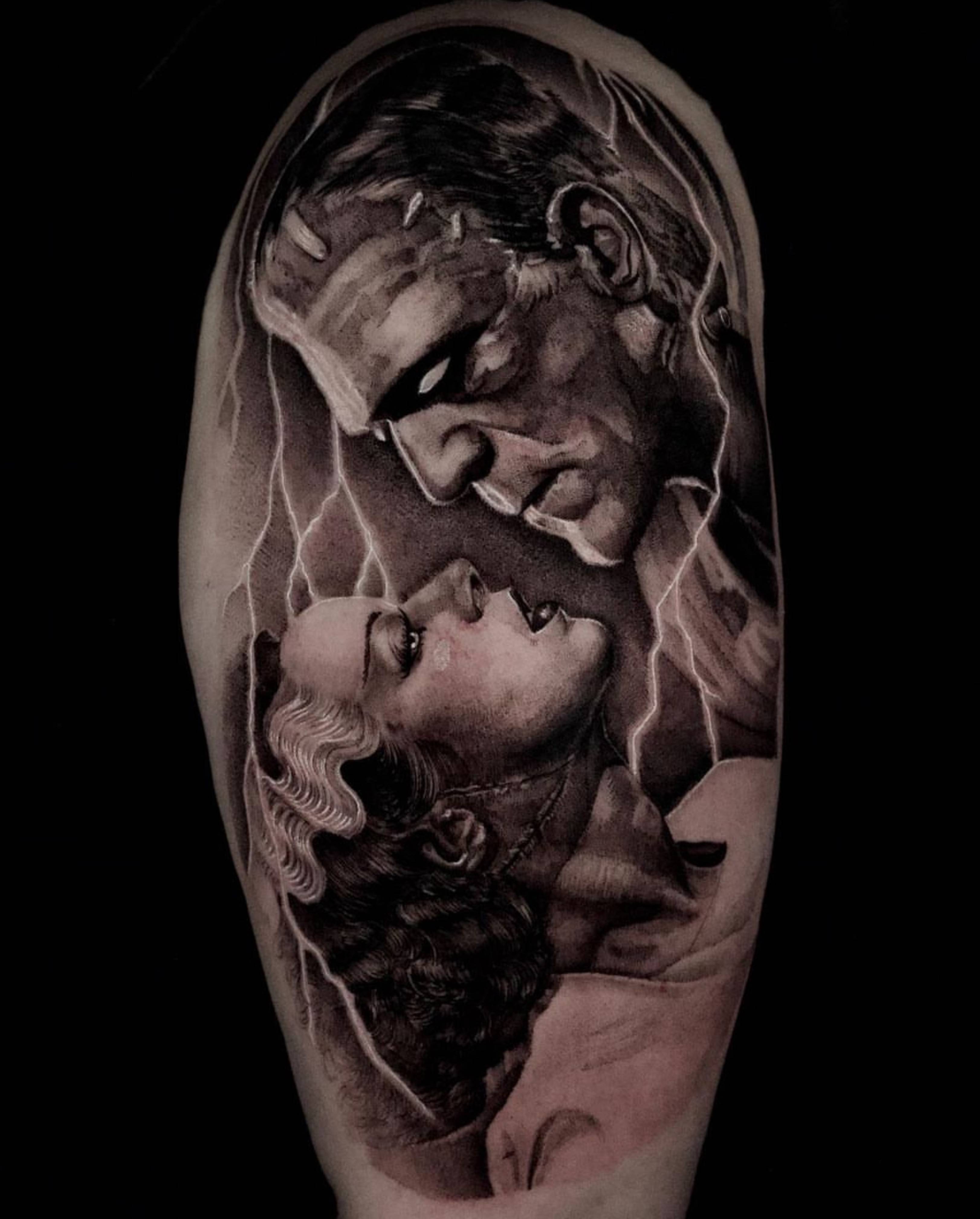 Frankenstein and Bride of Frankenstein tattoo by Jon Nelson