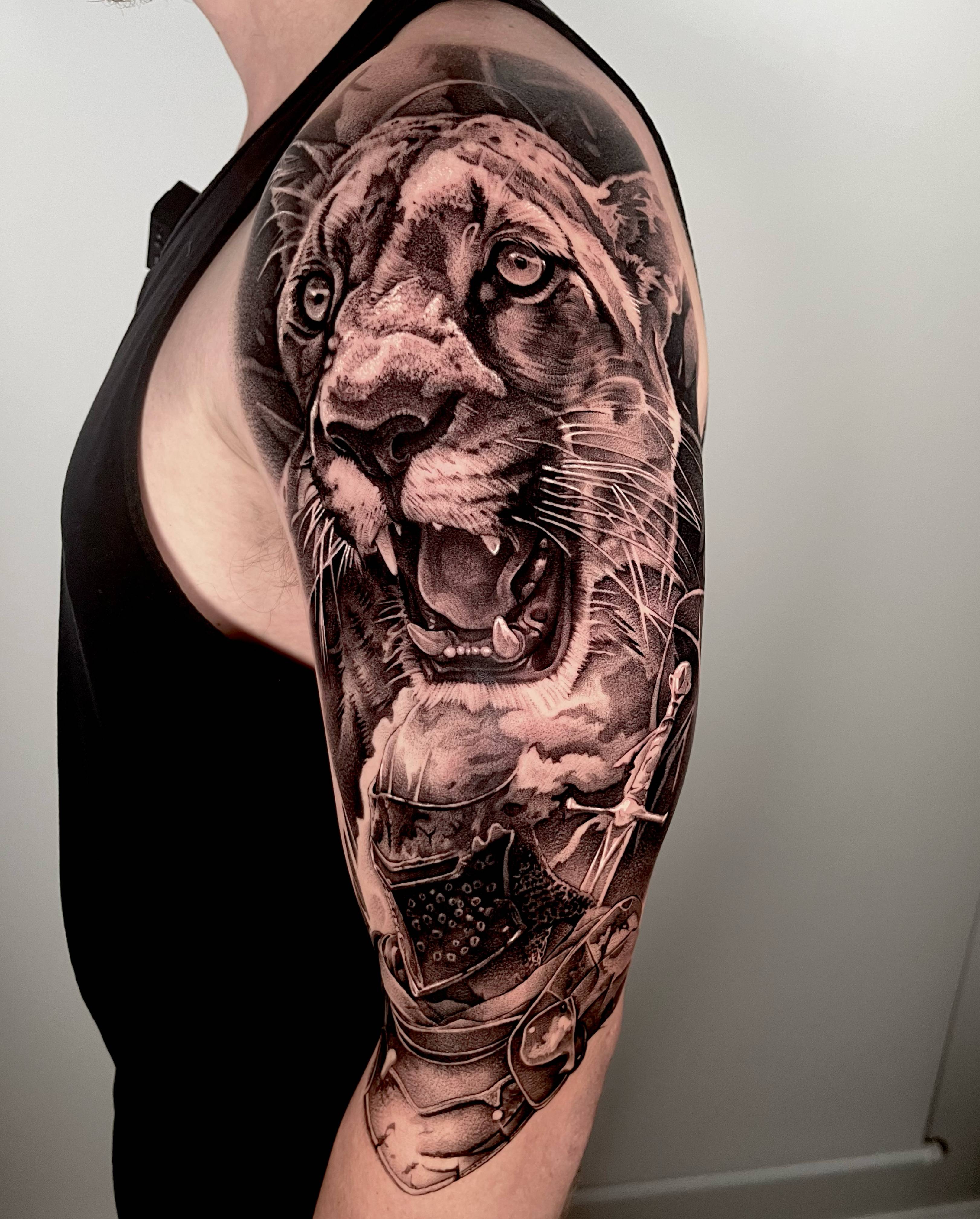 Florida Panther and Knight tattoo by Jon Nelson