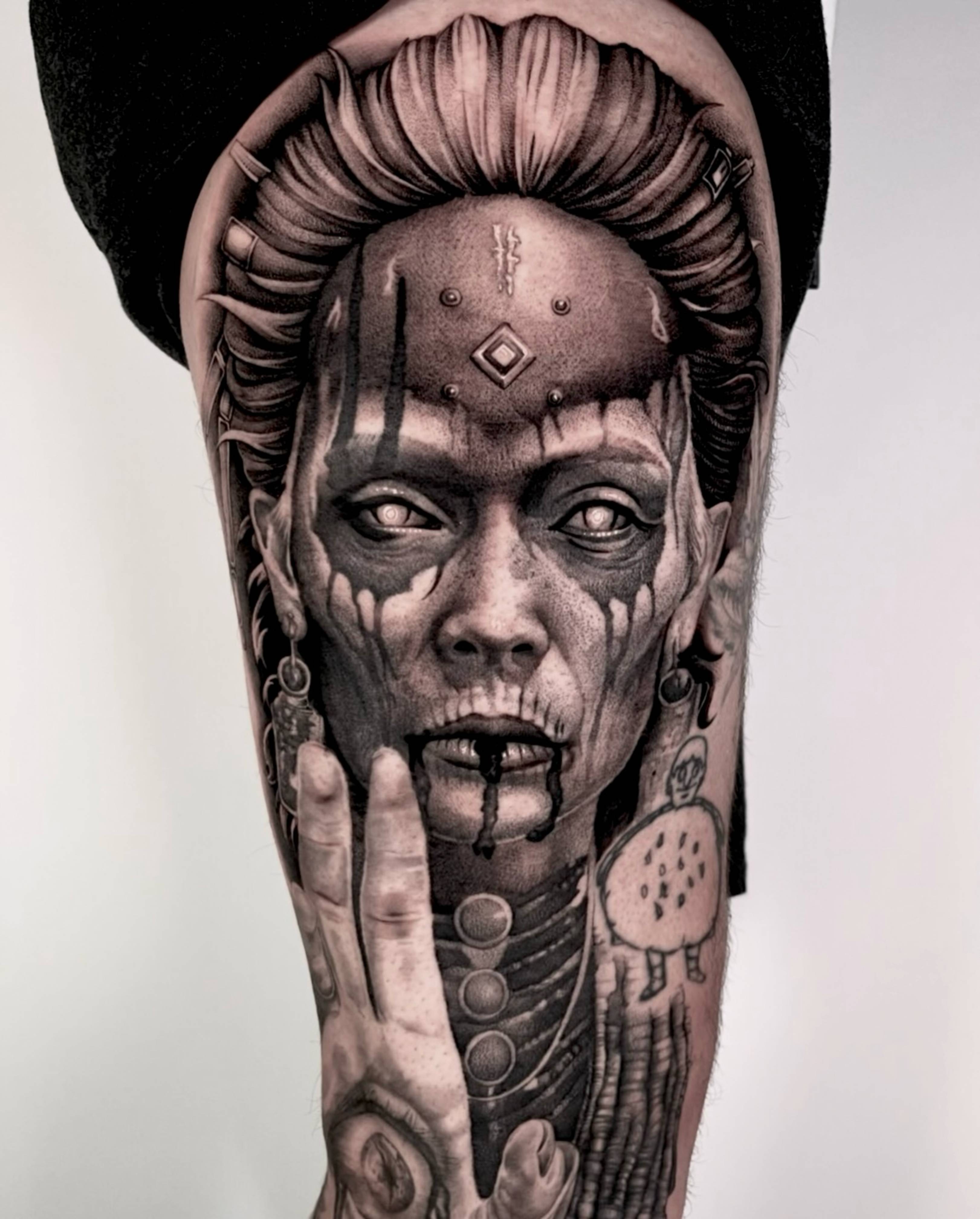 Evil Shaman tattoo by Jon Nelson