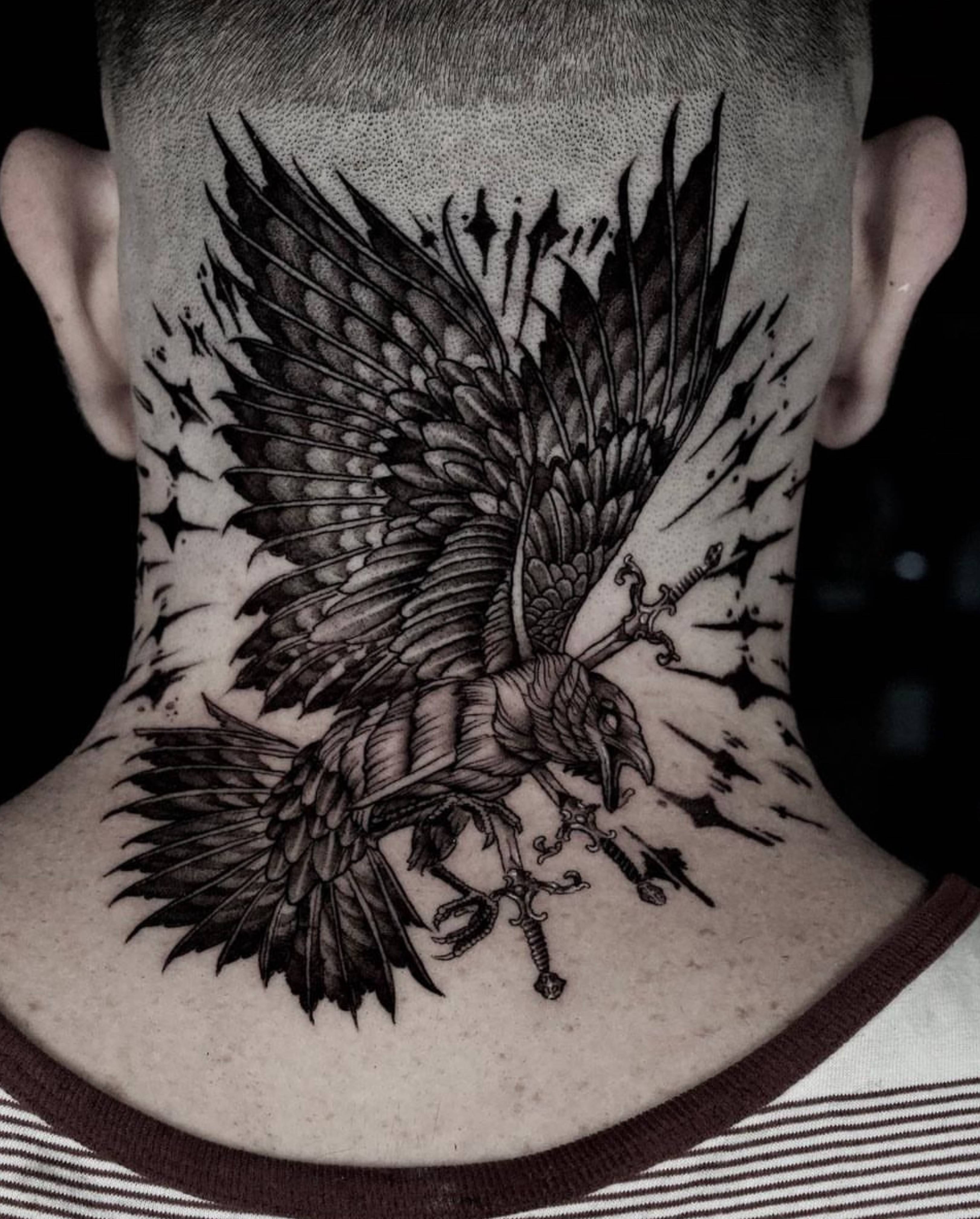 Evil Crow Stabbing tattoo by Jon Nelson